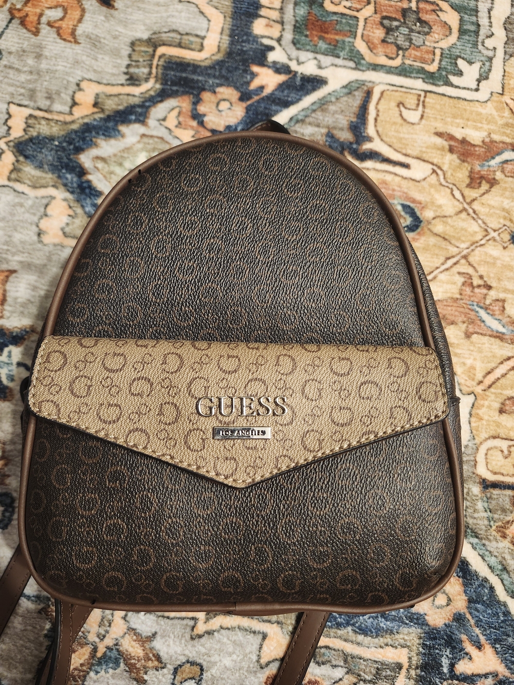 GUESS Brown and Tan Logo Backpack - Signature Monogram Mini Pack